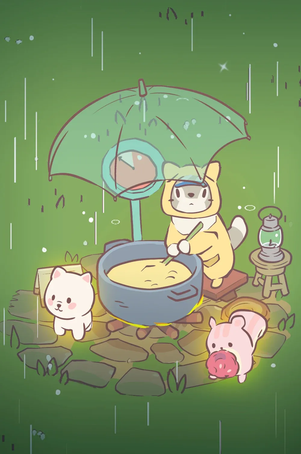 Cats & Soup: un gatto prepara la zuppa sotto un ombrello mentre piove